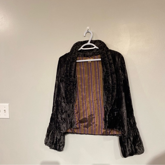 Vintage April Cornell blazer velvet quilted collar bell sleeve 100% Rayon - Picture 4 of 11